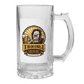 Mugs - Glass -Box of 2 x  16oz 'Trigger' Beer Steins with PATCH