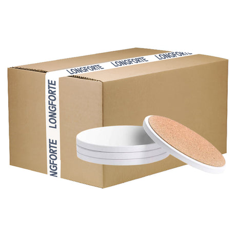 FULL CARTON - 144 x MATT Coasters - Ceramic - ROUND - 10cm - Cork Base - Longforte Trading Ltd