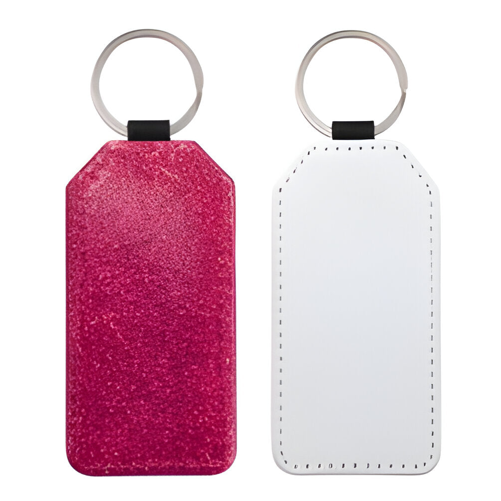 Keyring - 10 x PU Glitter Keyring - Rectangle - Pink