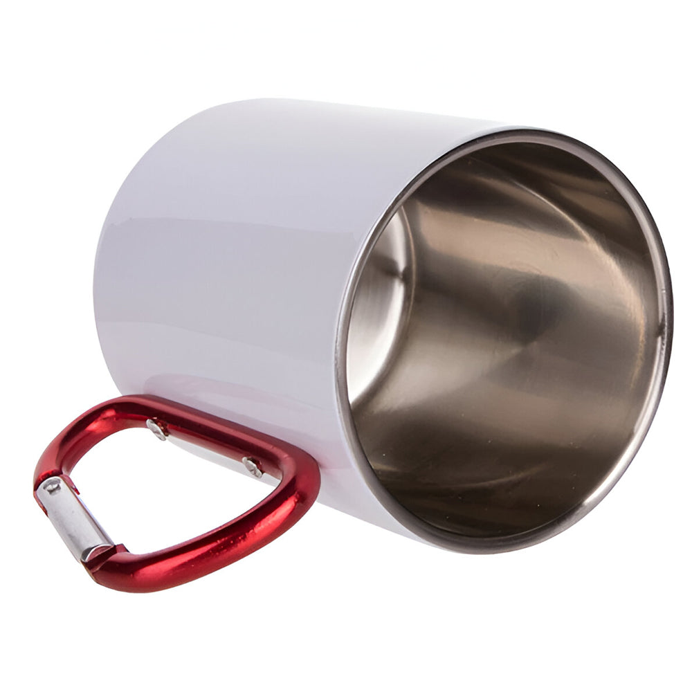 Mugs - Metal & Enamel Mugs - RED HANDLE - White Steel - 300ml