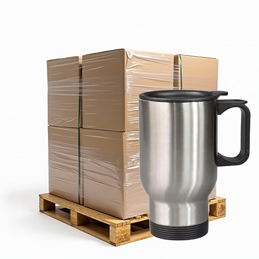 FULL PALLET - 480 x Travel Mugs - 14oz Stainless Steel - Silver