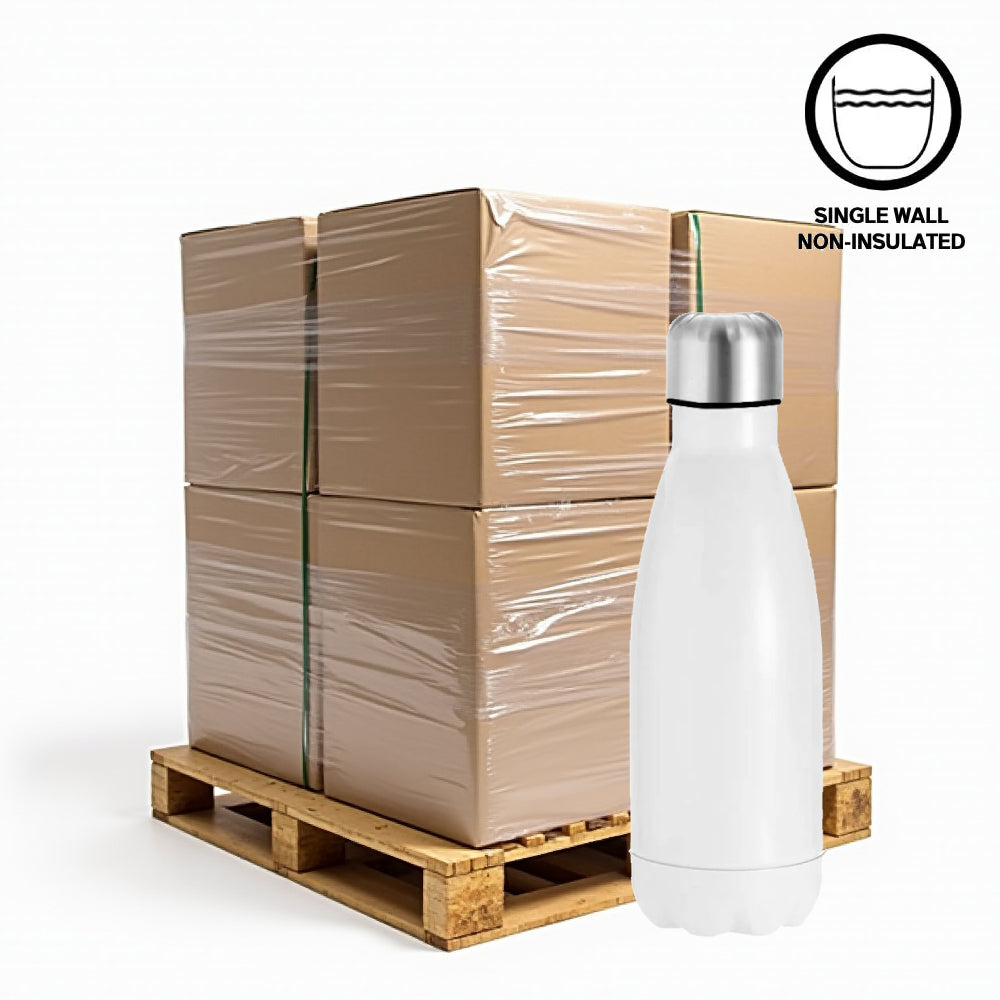 FULL PALLET - 600 x Water Bottles - ALUMINIUM - Bowling - 500ml - White