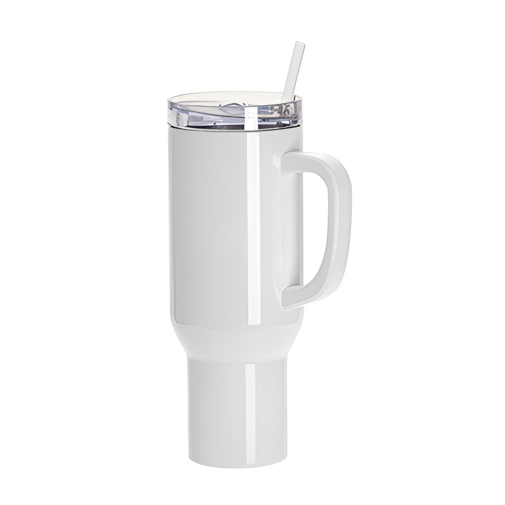 Mugs - STAINLESS STEEL - PREMIUM - 40oz TUMBLER with Lid and Straw - WHITE