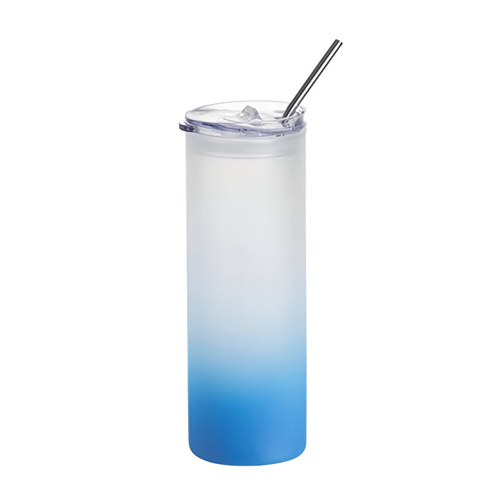 Water Bottles - Glass - Skinny - Frosted (SKY BLUE) 750ml Tumbler with Plastic Lid