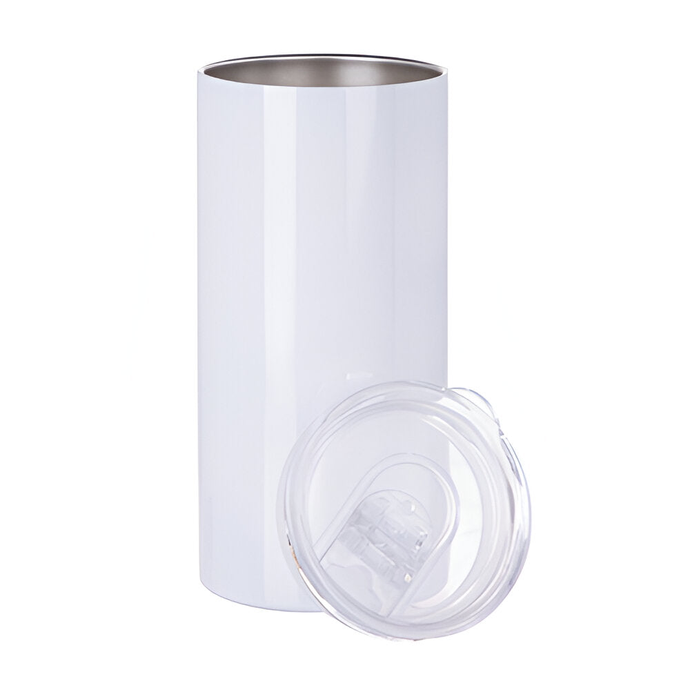 Wasserflaschen - Schlanker Edelstahl - WEISS - 600ml Becher mit Strohhalm