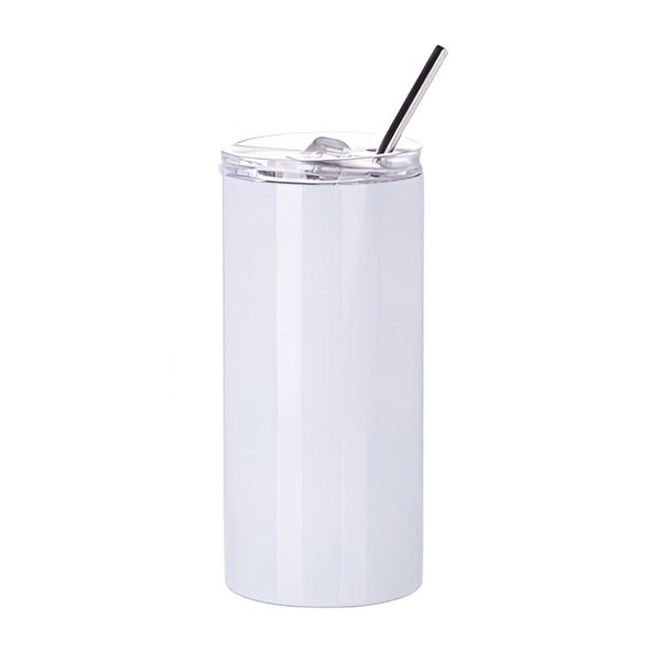 Bouteilles d'eau - Slim Inox - BLANC - Gobelet 600 ml avec paille