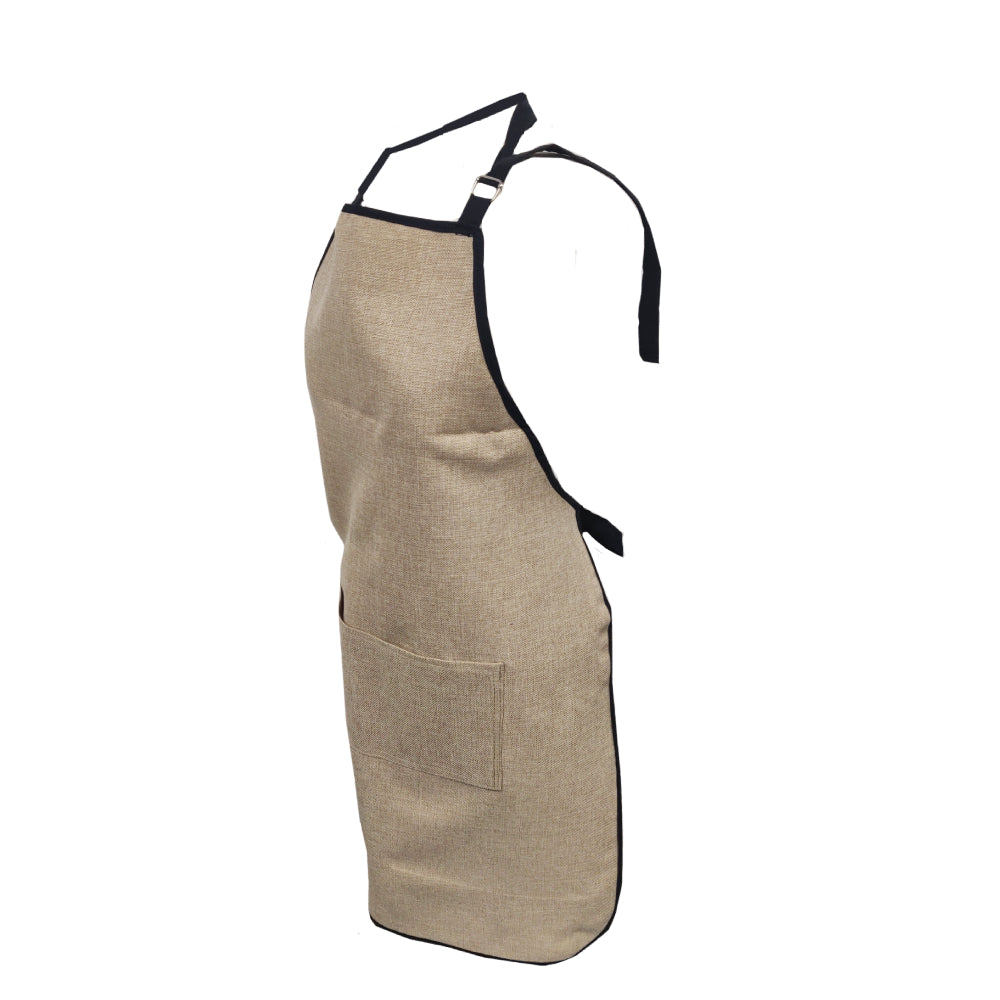 Apron - BLACK BORDER - FULL LENGTH Faux Burlap Adult Apron with Pocket - 84cm x 64cm