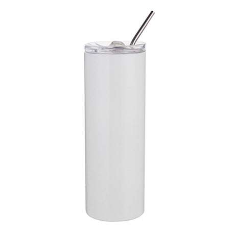 FULL CARTON - 25 x Water Bottles - Slim Stainless Steel - WHITE - 600ml Tumbler with Straw