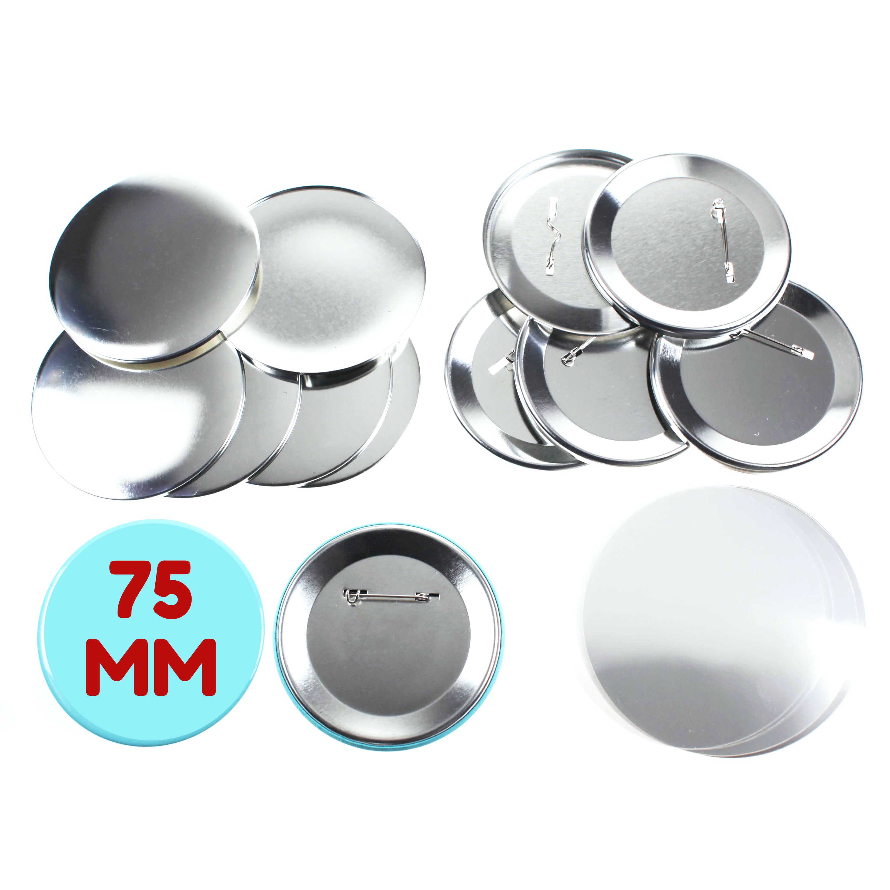 blank badges - 100 pin buttons 75mm from Secabo